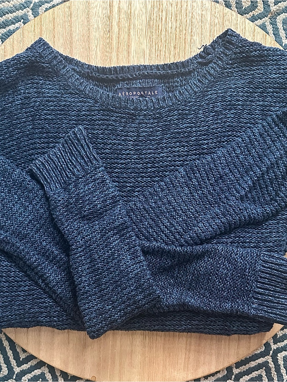 Aeropostale Womens Dark Navy Textured Crewneck Sweater